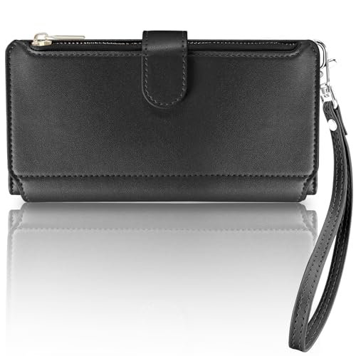 Ailicici Handyhülle für Samsung Galaxy S24 Ultra Hülle mit 9 Kartenfächern [Mit Handykette] Flip Case Lederhülle Reißverschluss Magnetverschluss Brieftasche, Wallet Klapphülle für S24 Ultra (Schwarz) von Ailicici
