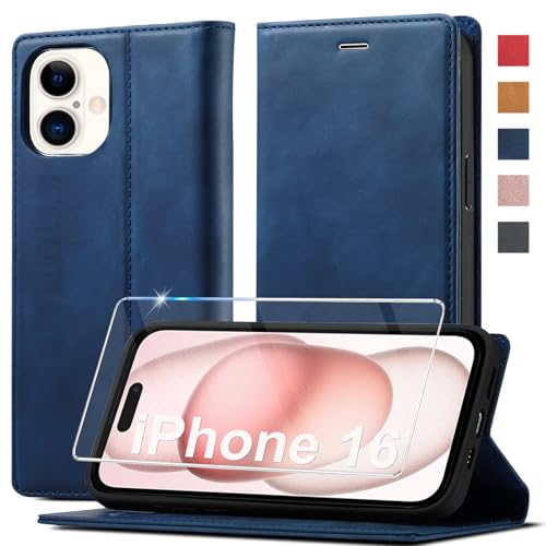 Ailicici Handyhülle für iPhone 16 - Leder Flip Wallet Case mit Schutzhülle, Magnetischer Verschluss, Ständer, Blau Ailicici Handyhülle für iPhone 16 - Leder Flip Wallet Case mit Schutzhülle, Magnetischer Verschluss, Ständer, Blau von Ailicici