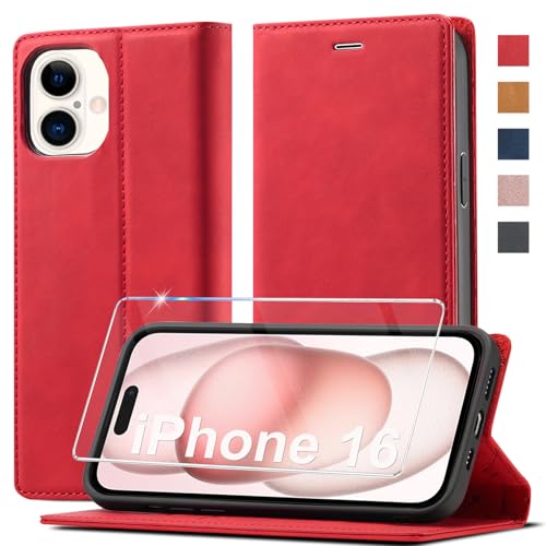 Ailicici Handyhülle für iPhone 16 Hülle Leder [Mit Schutzfolie] für iPhone 16 Hülle Klappbar Leder Flip Wallet 360 Stoßfeste Case Schutzhülle Klapphülle für iPhone 16 Hülle Holster von Ailicici