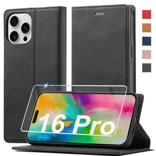 Ailicici Handyhülle für iPhone 16 Pro Hülle Leder [Mit Schutzfolie] für iPhone 16 Pro Hülle Klappbar Leder Flip Wallet 360 Stoßfeste Case Schutzhülle Klapphülle für iPhone 16 Pro Hülle Holster von Ailicici