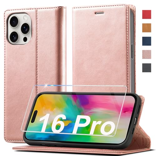 Ailicici Handyhülle für iPhone 16 Pro Leder [Mit Schutzfolie] Klappbar Flip Wallet 360 Stoßfeste Case Schutzhülle Klapphülle Holster von Ailicici