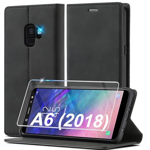 Ailicici für Samsung Galaxy A6 2018 Hülle Leder, Mit Schutzfolie, Handyhülle für Samsung A6 2018 Klapphülle Klappbar Flip Standfunktion Kartenfach Wallet Case Cover Schutzhülle Galaxy A6 2018 Holster von Ailicici