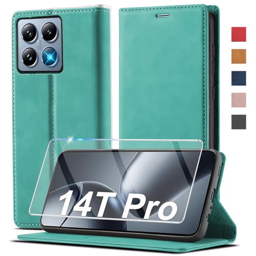 Ailicici für Xiaomi 14T Pro Hülle Leder [Mit Schutzfolie] Handyhülle für Xiaomi Mi 14T Pro Hülle Klappbar Leder Flip Wallet 360 Stoßfeste Case Cover Schutzhülle, Tasche für Xiaomi 14T Pro Klapphülle von Ailicici