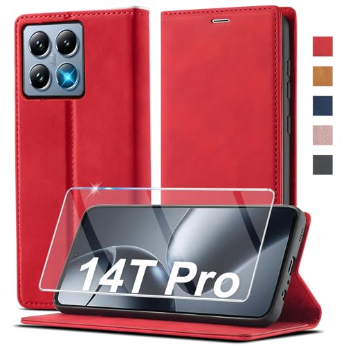 Ailicici für Xiaomi 14T Pro Hülle Leder [Mit Schutzfolie] Handyhülle für Xiaomi Mi 14T Pro Hülle Klappbar Leder Flip Wallet 360 Stoßfeste Case Cover Schutzhülle, Tasche für Xiaomi 14T Pro Klapphülle von Ailicici