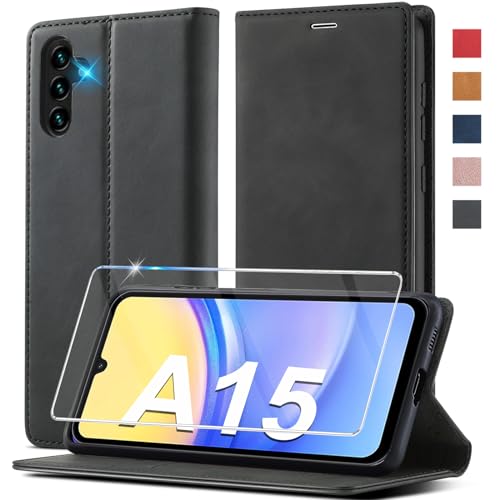 Handyhülle für Samsung Galaxy A15 4G/5G Hülle Leder [Mit Schutzfolie] für Samsung Galaxy A15 5G Hülle Klappbar Leder Flip Wallet Stoßfeste Case Schutzhülle Klapphülle für Samsung Galaxy A15 4G Hülle von Ailicici