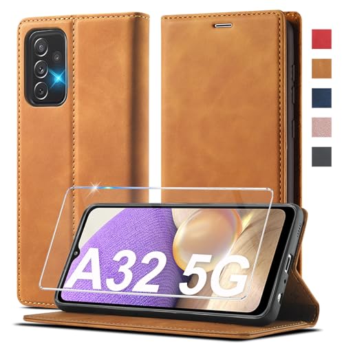 Handyhülle für Samsung Galaxy A32 5G Hülle Leder [Mit Schutzfolie] für Samsung Galaxy A32 5G Hülle Klappbar Leder Flip Wallet 360 Stoßfeste Case Schutzhülle Klapphülle für Samsung A32 5G Hülle Holster von Ailicici