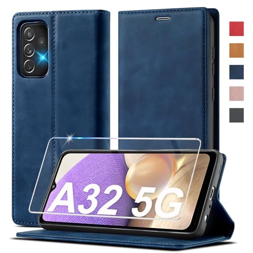 Handyhülle für Samsung Galaxy A32 5G Hülle Leder [Mit Schutzfolie] für Samsung Galaxy A32 5G Hülle Klappbar Leder Flip Wallet 360 Stoßfeste Case Schutzhülle Klapphülle für Samsung A32 5G Hülle Holster von Ailicici
