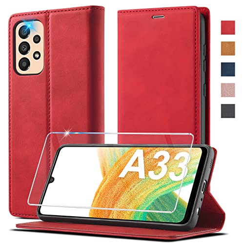 Handyhülle für Samsung Galaxy A33 5G Hülle Leder [Mit A33 Schutzfolie]Brieftasche Schutzhülle für Samsung A33 Hülle 360 Stoßfest Case Flip Wallet Leder Klappbar für Samsung Galaxy A33 5G Hülle Holster von Ailicici