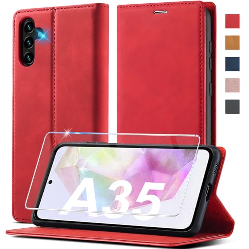 Handyhülle für Samsung Galaxy A35 5G Hülle Leder[Mit A35 Schutzfolie] für Samsung Galaxy A35 Hülle Klappbar Leder Flip Wallet 360 Stoßfeste Case Schutzhülle Klapphülle für Samsung A35 5G Hülle Holster von Ailicici