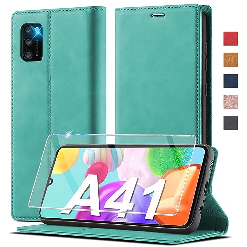 Handyhülle für Samsung Galaxy A41 Hülle Leder [Mit A41 Schutzfolie] für Samsung A41 Hülle Klappbar Leder Flip Wallet Stoßfeste Case Schutzhülle Tasche Klapphülle für Samsung Galaxy A41 (Grün) von Ailicici