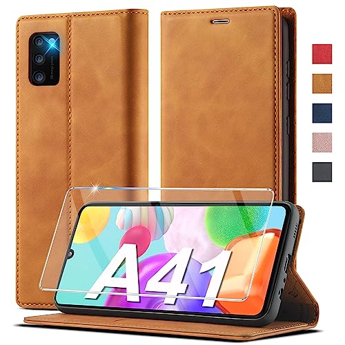 Handyhülle für Samsung Galaxy A41 Hülle Leder [Mit A41 Schutzfolie] für Samsung A41 Hülle Klappbar Leder Flip Wallet Stoßfeste Case Schutzhülle Tasche Klapphülle für Samsung Galaxy A41 Hülle Holster von Ailicici