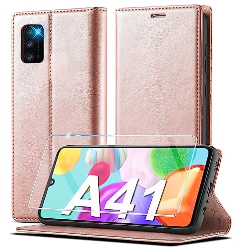 Handyhülle für Samsung Galaxy A41 Hülle Leder [Mit A41 Schutzfolie] für Samsung A41 Hülle Klappbar Leder Flip Wallet Stoßfeste Case Schutzhülle Tasche Klapphülle für Samsung Galaxy A41 Hülle Holster von Ailicici