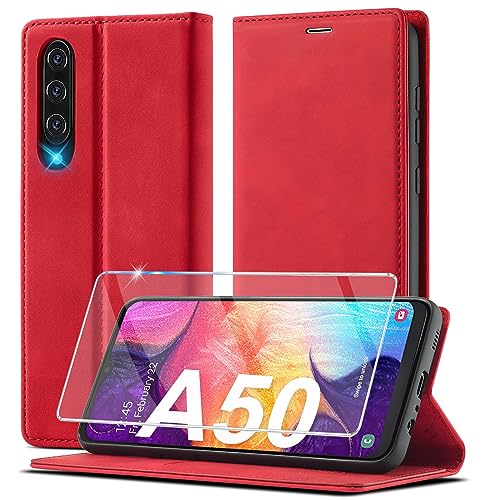 Handyhülle für Samsung Galaxy A50 Hülle Leder [Mit A50 Schutzfolie] für Samsung Galaxy A30s Hülle Klappbar Leder Flip Wallet Stoßfeste Case Schutzhülle Klapphülle für Samsung Galaxy A50/ A30s/ A50s von Ailicici