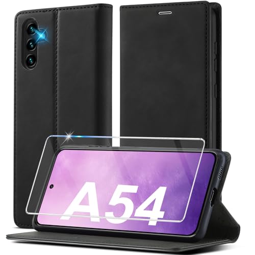 Handyhülle für Samsung Galaxy A54 5G Hülle Leder [Mit A54 Schutzfolie] für Samsung Galaxy A54 Hülle Klappbar Leder Flip Wallet 360 Stoßfeste Case Schutzhülle Klapphülle für Samsung A54 Hülle Holster von Ailicici