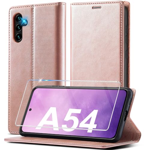 Handyhülle für Samsung Galaxy A54 5G Hülle Leder [Mit A54 Schutzfolie] für Samsung Galaxy A54 Hülle Klappbar Leder Flip Wallet 360 Stoßfeste Case Schutzhülle Klapphülle für Samsung A54 Hülle (Rosa) von Ailicici
