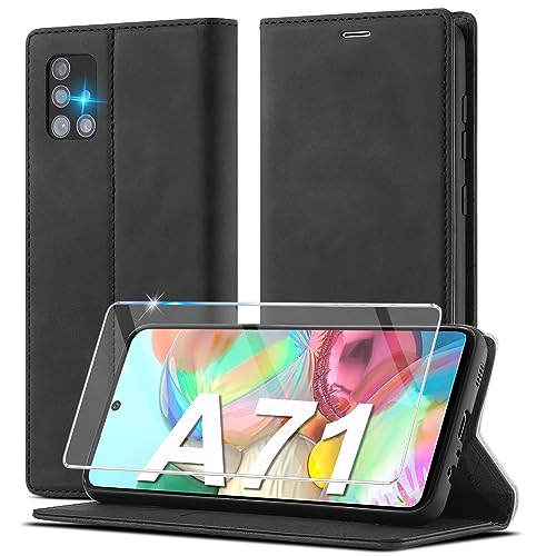 Handyhülle für Samsung Galaxy A71 Hülle Leder [Mit A71 Schutzfolie] für Samsung Galaxy A71 Hülle Klappbar Leder Flip Wallet Stoßfeste Case Schutzhülle Klapphülle für Samsung Galaxy A71 Hülle Holster von Ailicici