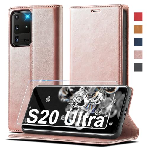 Handyhülle für Samsung Galaxy S20 Ultra Hülle Leder [Mit Schutzfolie] für Samsung Galaxy S20 Ultra Hülle Klappbar Leder Flip Wallet 360 Stoßfeste Case Schutzhülle Klapphülle für Samsung S20 Ultra von Ailicici
