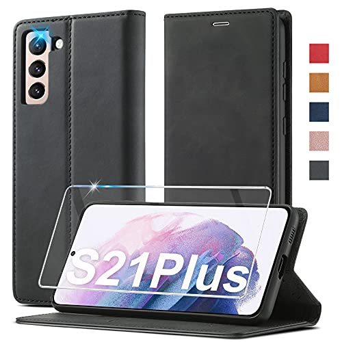 Handyhülle für Samsung Galaxy S21 Plus Hülle Leder [Mit S21 Plus Schutzfolie] für Samsung Galaxy S21 Plus 5G Hülle Klappbar Leder Flip Wallet Stoßfeste Case Schutzhülle Klapphülle für Samsung S21 Plus von Ailicici