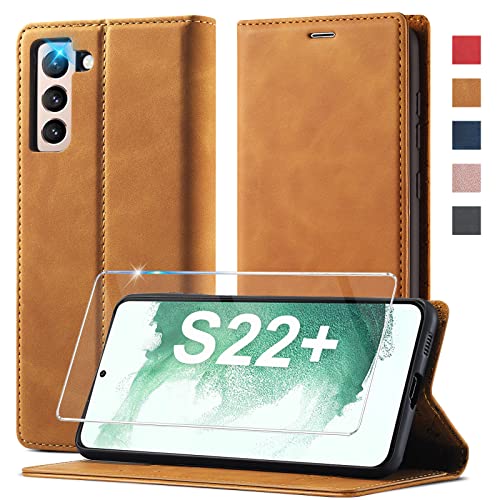 Handyhülle für Samsung Galaxy S22 Plus Hülle Leder [Mit Schutzfolie] für Samsung Galaxy S22 Plus Hülle Klappbar Leder Flip Wallet 360 Stoßfeste Case Schutzhülle Klapphülle für Samsung S22 Plus Holster von Ailicici