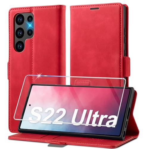 Ailicici für Samsung Galaxy S22 Ultra Hülle Leder [Mit Schutzfolie] Handyhülle für Samsung S22 Ultra Hülle Klappbar Leder Flip Wallet Stoßfeste Cover Case Klapphülle für Samsung S22 Ultra Hülle 5G von Ailicici