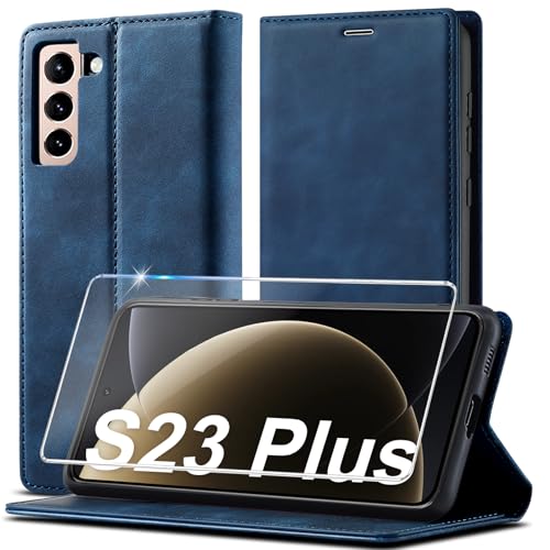 Handyhülle für Samsung Galaxy S23 Plus Hülle Leder [Mit Schutzfolie] für Samsung Galaxy S23 Plus Hülle Klappbar Leder Flip Wallet 360 Stoßfeste Case Schutzhülle Klapphülle für Samsung S23 Plus Holster von Ailicici