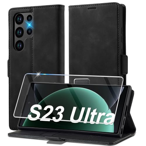 Handyhülle für Samsung Galaxy S23 Ultra Hülle Leder [Mit S23 Ultra Schutzfolie] für Samsung S23 Ultra 5G Hülle Klappbar Leder Flip Wallet, Stoßfeste Case Klapphülle für Samsung S23 Ultra 5G von Ailicici