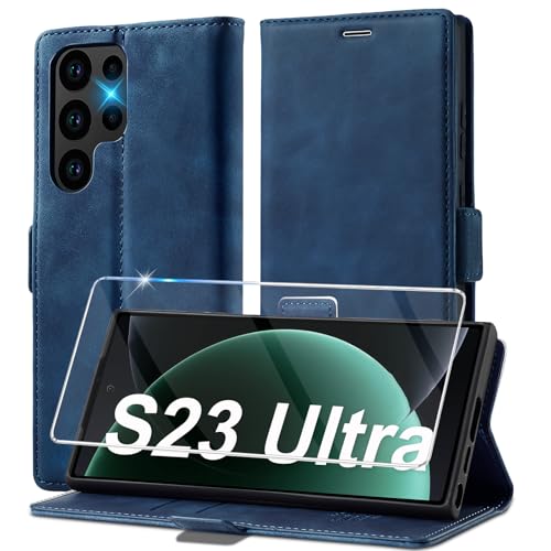 Handyhülle für Samsung Galaxy S23 Ultra Hülle Leder [Mit S23 Ultra Schutzfolie] für Samsung S23 Ultra 5G Hülle Klappbar Leder Flip Wallet, Stoßfeste Case Klapphülle für Samsung S23 Ultra 5G von Ailicici