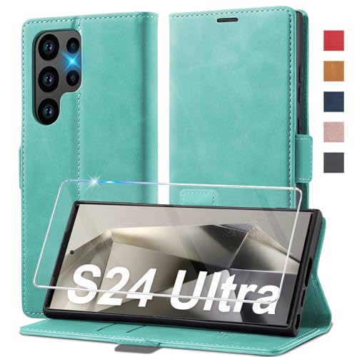 Handyhülle für Samsung Galaxy S24 Ultra Hülle Leder [Mit S24 Ultra Schutzfolie] für Samsung Galaxy S24 Ultra 5G Hülle Klappbar Leder Flip Wallet Stoßfeste Case Klapphülle für Samsung S24 Ultra Hülle von Ailicici