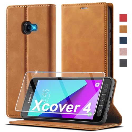 Handyhülle für Samsung Galaxy Xcover 4 / 4s Hülle Leder [Mit Schutzfolie] für Samsung Galaxy Xcover 4 Hülle Klappbar Leder Flip Wallet Stoßfeste Case Schutzhülle Klapphülle für Samsung Xcover 4s Hülle von Ailicici