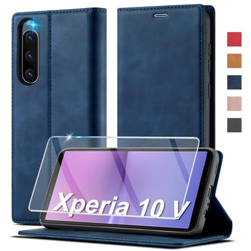 Sony Xperia 10 V Handyhülle Leder Mit Schutzfolie - Klappbar Flip Wallet Stoßfeste Schutzhülle Klapphülle Holster von Ailicici