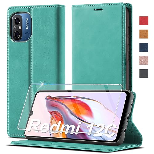 Handyhülle für Xiaomi Redmi 12C Hülle Leder [Mit Schutzfolie]für Xiaomi Redmi 11A Hülle Klappbar Leder Flip Wallet Stoßfeste Case Schutzhülle für Xiaomi Redmi 12C Hüllen Holster Klapphülle für 12C/11A von Ailicici