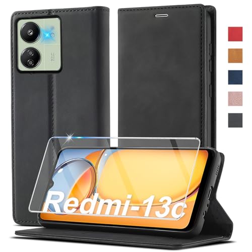 Handyhülle für Xiaomi Redmi 13C Hülle Leder [Mit Schutzfolie] für Xiaomi Redmi 13C/ Poco C65 Hülle Klappbar Leder Flip Wallet Stoßfeste Case Schutzhülle Klapphülle für Xiaomi Redmi 13 C Hülle （4G/5G） von Ailicici