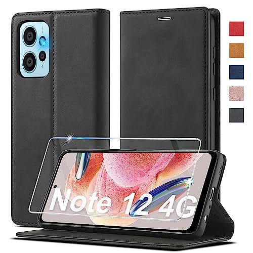 Handyhülle für Xiaomi Redmi Note 12 4G Hülle Leder[Mit Schutzfolie]für Xiaomi Redmi Note 12 4G Hülle Klappbar Leder Flip Wallet Stoßfeste Case Schutzhülle Klapphülle für Redmi Note 12 4G Hülle Holster von Ailicici