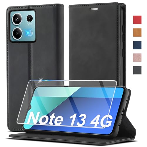 Handyhülle für Xiaomi Redmi Note 13 4G Hülle Leder[Mit Schutzfolie]für Xiaomi Redmi Note 13 4G Hülle Klappbar Leder Flip Wallet Stoßfeste Case Schutzhülle Klapphülle für Redmi Note 13 4G Hülle Holster von Ailicici