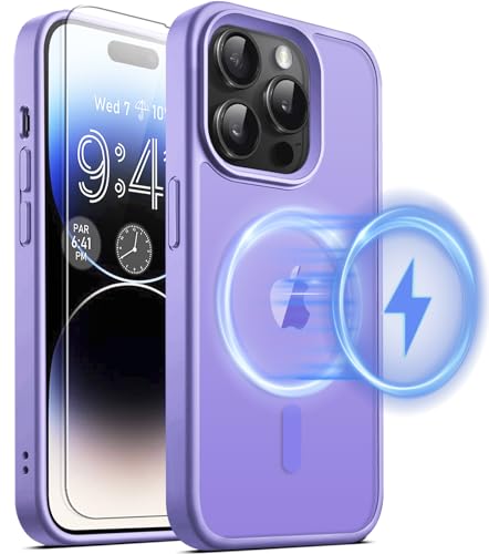 Handyhülle für iPhone 15 Pro Hülle Magnetisch [Mit Schutzfolie] [Mit Magsafe] Handyhülle für iPhone 15 Pro Hülle Magnetische Anti-Fingerabdruck Matt Hart Magnetkraft Case Cover für iPhone 15 Pro Hülle von Ailicici