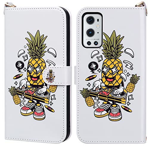 Ailisi Handyhülle für OnePlus 9 Pro 5G, Kreativ Cartoon Ananas Muster Klapphülle Leder Handy Tasche Etui Wallet Flip Case Schutz Hülle Brieftasche mit TPU innen Schale, 3 Kartenfächer, Hellgrau von Ailisi
