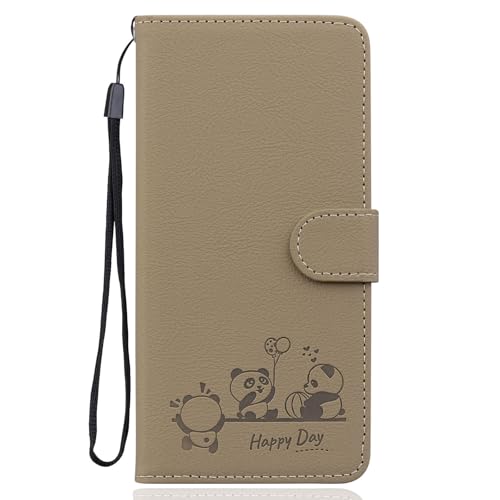 Ailisi Handyhülle für Samsung Galaxy A20E Hülle, Karikatur Niedlich Panda PU Leder Klappbar Klapphülle mit Kartenfach, Standfunktion Schutzhülle Handytasche Lederhülle Flip Case Cover Etui, Khaki von Ailisi