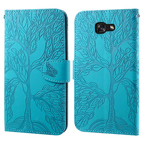Ailisi Handyhülle für Samsung Galaxy A5 2017, Baum Muster Klapphülle Leder Handy Tasche Etui Wallet Flip Case Schutz Hülle Brieftasche mit TPU innen Schale, Kartenfächer, Aufstellfunktion -Blau von Ailisi