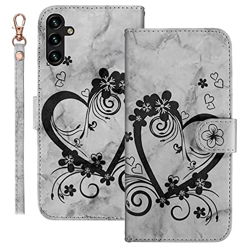 Ailisi Handyhülle für Samsung Galaxy A54 5G (6,4 Zoll), Blume Liebe Herz Muster Marmor PU Leder Klapphüllen Schutzhülle Brieftasche Handytasche Etui Magnetisch Flip Cover Case - Schwarz von Ailisi
