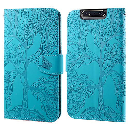 Ailisi Handyhülle für Samsung Galaxy A80/A90, Baum Muster Klapphülle Leder Handy Tasche Etui Wallet Flip Case Schutz Hülle Brieftasche mit TPU innen Schale, Kartenfächer, Aufstellfunktion -Blau von Ailisi