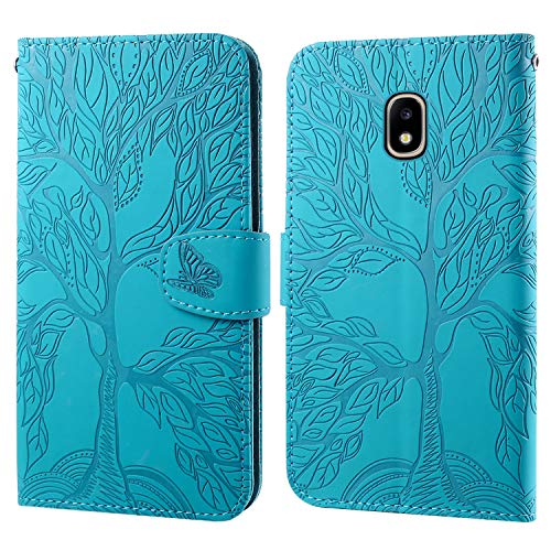 Ailisi Handyhülle für Samsung Galaxy J3 2017/J330, Baum Muster Klapphülle Leder Handy Tasche Etui Wallet Flip Case Schutz Hülle Brieftasche mit TPU innen Schale, Kartenfächer, Aufstellfunktion -Blau von Ailisi