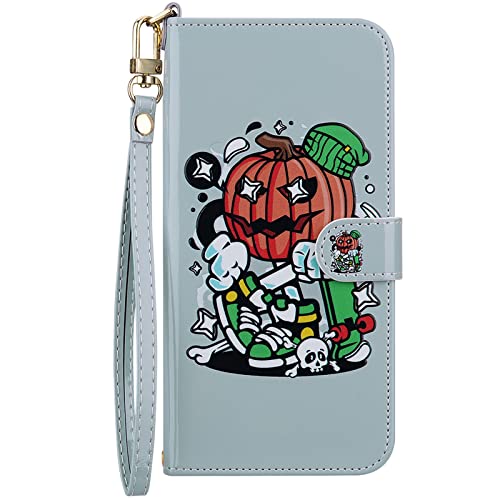 Ailisi Handyhülle für Samsung Galaxy S10e, Kreativ Cartoon Kürbis Muster Klapphülle Leder Handy Tasche Etui Flip Case Schutz Hülle Brieftasche mit Kickstand, 3 Kartenfächer, Dunkelgrau von Ailisi