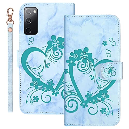 Ailisi Handyhülle für Samsung Galaxy S20 FE 5G/4G (6,5 Zoll), Blume Liebe Herz Muster Marmor PU Leder Klapphüllen Schutzhülle Brieftasche Handytasche Etui Magnetisch Flip Cover Case - Grün von Ailisi