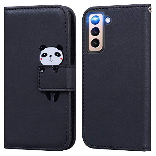 Ailisi Handyhülle für Samsung Galaxy S21 FE 5G, Karikatur Panda Muster PU Leder Handyhülle Brieftasche Schutzhülle Etui Flip Case Cover Tasche Klapphüllen mit Kartenfächern -Panda, Schwarz von Ailisi