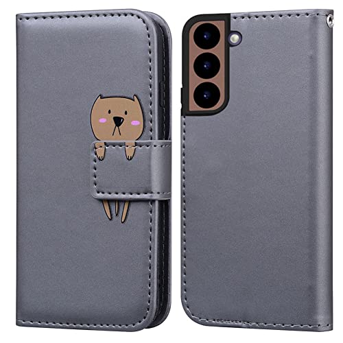 Ailisi Handyhülle für Samsung Galaxy S22 5G, Karikatur Braun Bär Muster PU Leder Handyhülle Brieftasche Schutzhülle Etui Flip Case Cover Tasche Klapphüllen mit Kartenfächern -Bär, Grau von Ailisi