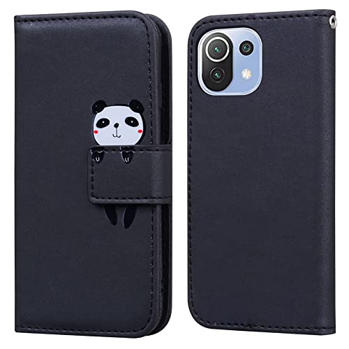 Ailisi Handyhülle für Xiaomi Mi 11 Lite, Karikatur Panda Muster PU Leder Handyhülle Brieftasche Schutzhülle Etui Flip Case Cover Tasche Klapphüllen mit Kartenfächern -Panda, Schwarz von Ailisi