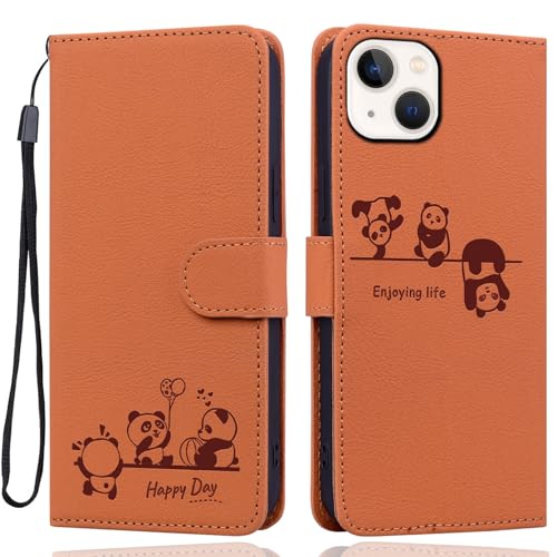 Ailisi Handyhülle für iPhone 12 Mini/13 Mini Hülle, Karikatur Niedlich Panda PU Leder Klappbar Klapphülle mit Kartenfach, Standfunktion Schutzhülle Handytasche Lederhülle Flip Case Cover Etui, Braun von Ailisi