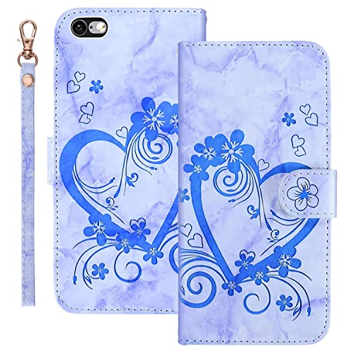 Ailisi Handyhülle für iPhone 6 Plus/iPhone 6S Plus (5,5 Zoll), Blume Liebe Herz Muster Marmor PU Leder Klapphüllen Schutzhülle Brieftasche Handytasche Etui Magnetisch Flip Cover Case - Blau von Ailisi