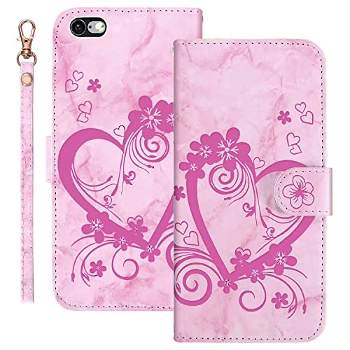 Ailisi Handyhülle für iPhone 6 Plus/iPhone 6S Plus (5,5 Zoll), Blume Liebe Herz Muster Marmor PU Leder Klapphüllen Schutzhülle Brieftasche Handytasche Etui Magnetisch Flip Cover Case - Rosa von Ailisi