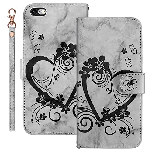 Ailisi Handyhülle für iPhone 6 Plus/iPhone 6S Plus (5,5 Zoll), Blume Liebe Herz Muster Marmor PU Leder Klapphüllen Schutzhülle Brieftasche Handytasche Etui Magnetisch Flip Cover Case - Schwarz von Ailisi